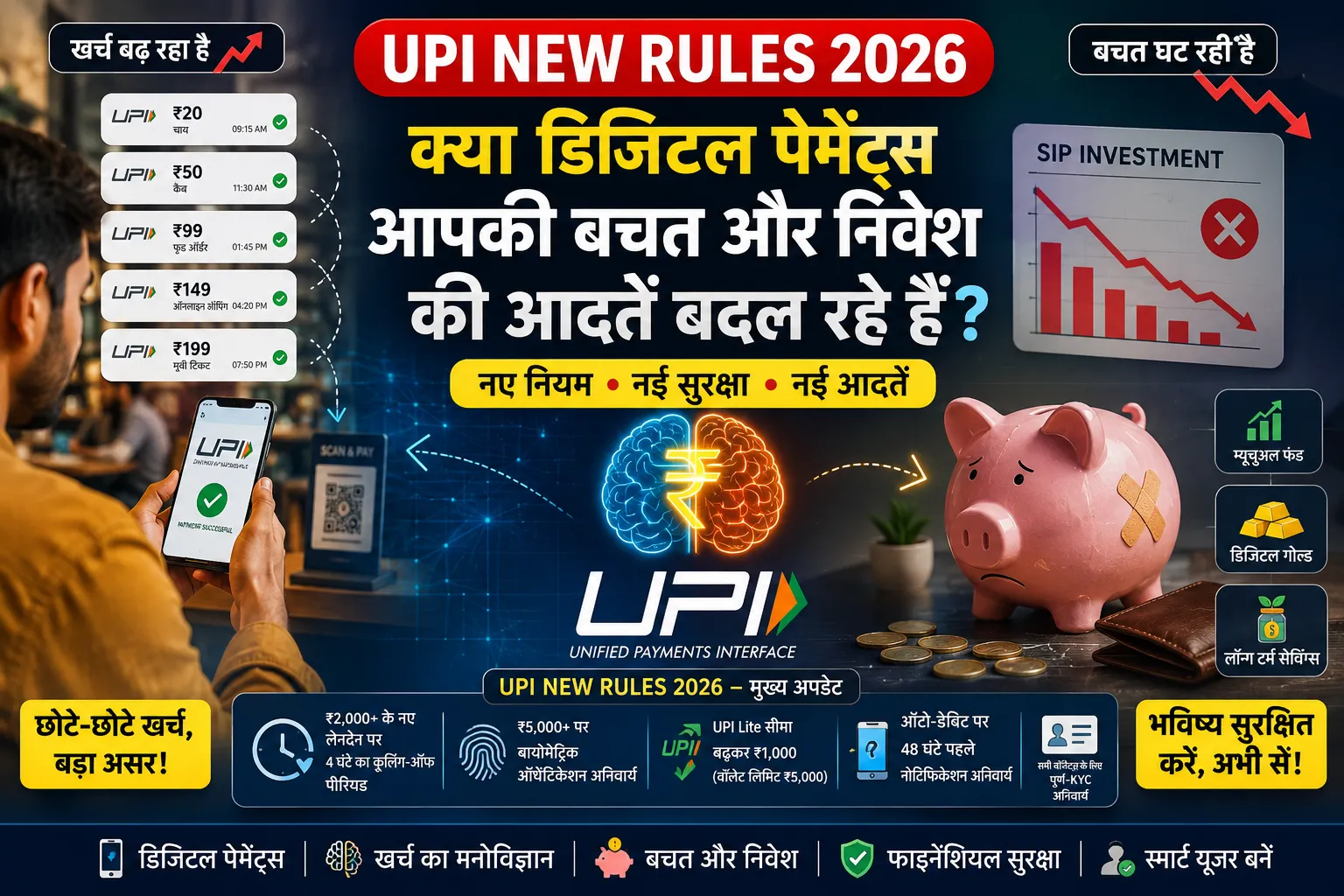 UPI New Rules 2026 in Hindi showing impact of digital payments on savings spending habits and investments