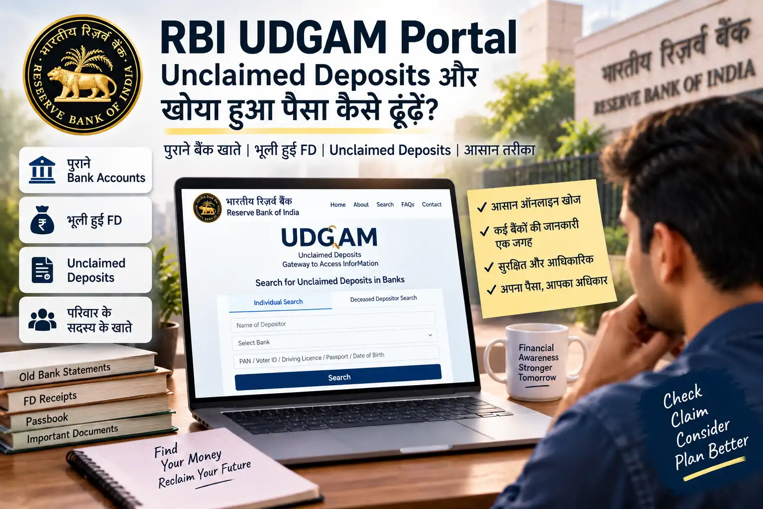 RBI UDGAM Portal से Unclaimed Deposits और पुराने बैंक खाते खोजने की जानकारी