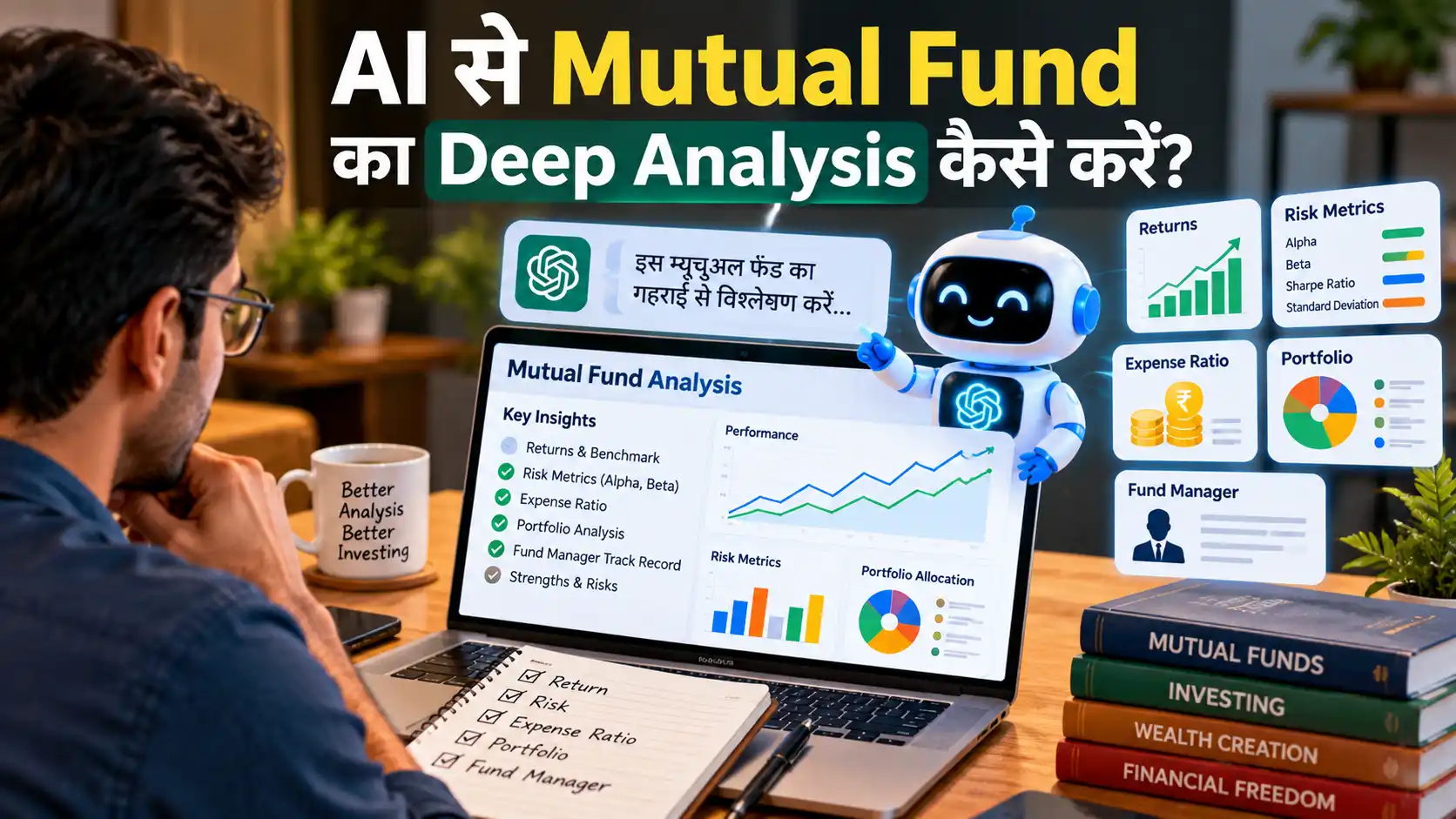 AI से Mutual Fund Analysis करते हुए निवेशक और फंड के जोखिम, रिटर्न व पोर्टफोलियो का विश्लेषण